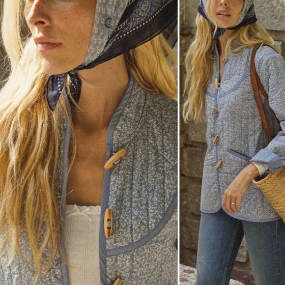 Doen Jackets & Coats Nwot Doen Parker Quilted Jacket Blue Cottage